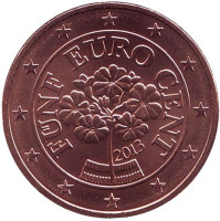 Монета 5 центов, 2013 год, Австрия.