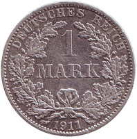 Монета 1 марка. 1911 год (A), Германская империя.