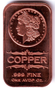 Моргановский доллар. Сувенирный жетон в форме слитка. Унция меди 999. США. Моргановский доллар. Сувенирный жетон в форме слитка. Унция меди 999. США.