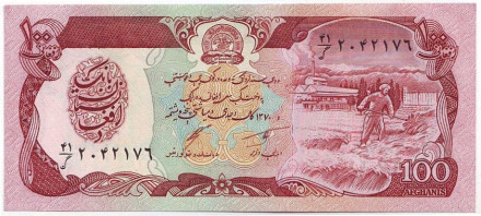 Банкнота 100 афгани. 1991 год, Афганистан.