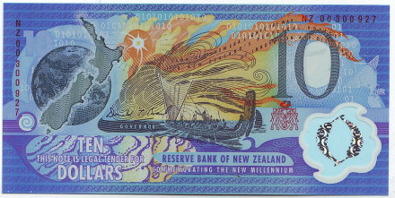 Банкнота 10 долларов. 2000 год, Новая Зеландия. Миллениум.