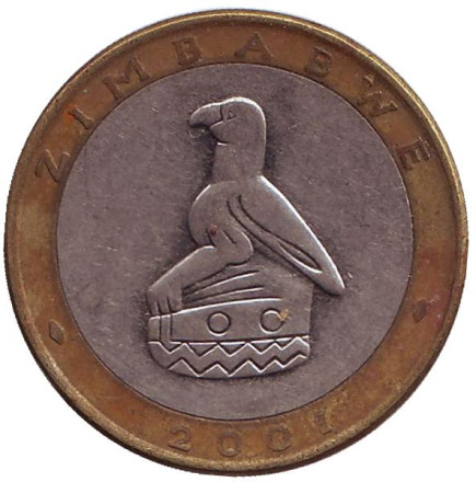 Монета 5 долларов. 2001 год, Зимбабве. Носорог. Монета 5 долларов. 2001 год, Зимбабве. Носорог.