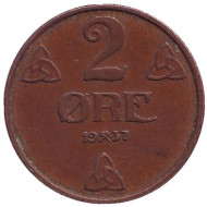Монета 2 эре. 1937 год, Норвегия. Монета 2 эре. 1937 год, Норвегия.