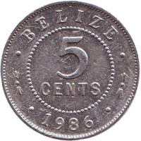 Монета 5 центов. 1986 год, Белиз.