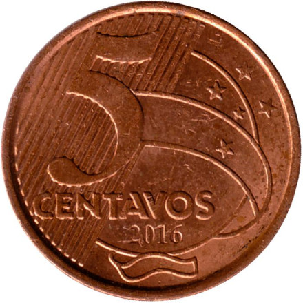 Монета 5 сентаво. 2016 год, Бразилия. Тирадентис.