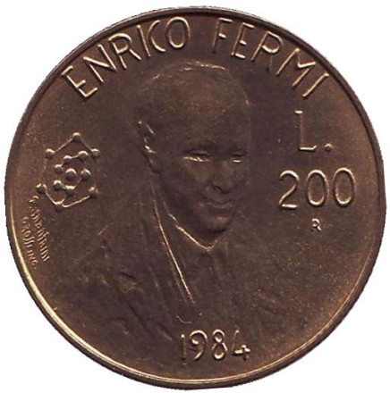 Монета 200 лир. 1984 год, Сан-Марино. Энрико Ферми.