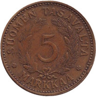 Монета 5 марок. 1948 год, Финляндия.