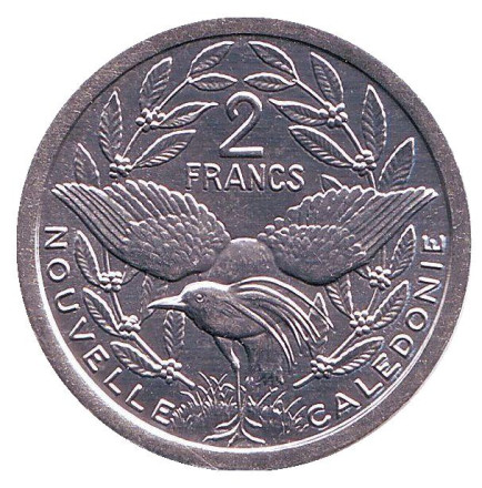 Монета 2 франка. 1987 год, Новая Каледония. UNC. Птица кагу.