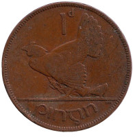 Птица. Ирландская арфа. Монета 1 пенни. 1928 год, Ирландия.