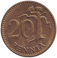 Монета 20 пенни. 1986 год, Финляндия.