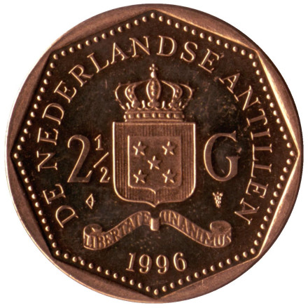 Монета 2,5 гульдена. 1996 год, Нидерландские Антильские острова.