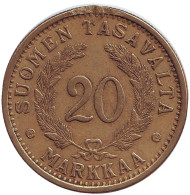 Монета 20 марок. 1936 год, Финляндия. Состояние - F. Монета 20 марок. 1936 год, Финляндия. Состояние - F.