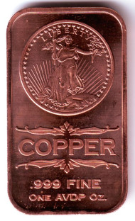 Шагающая свобода (тип 1). Сувенирный жетон в форме слитка. Унция меди 999. США. Шагающая свобода (тип 1). Сувенирный жетон в форме слитка. Унция меди 999. США.