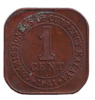 Монета 1 цент. 1941 год, Британская Малайя. Монета 1 цент. 1941 год, Британская Малайя.