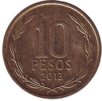Бернардо О’Хиггинс. Монета 10 песо. 2013 год, Чили. 