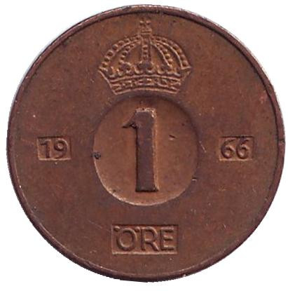 Монета 1 эре. 1966 год, Швеция.