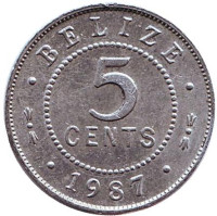 Монета 5 центов. 1987 год, Белиз.