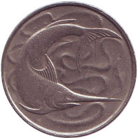 Рыба-меч. Монета 20 центов. 1980 год. Сингапур. 