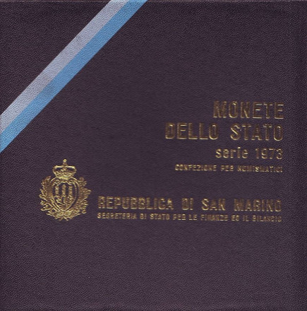 Годовой набор монет Сан-Марино (8 шт) 1973 года в банковской упаковке.