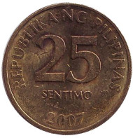 Монета 25 сентимо. 2007 год, Филиппины. Монета 25 сентимо. 2007 год, Филиппины.