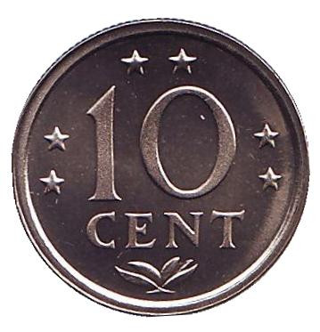 Монета 10 центов. 1985 год, Нидерландские Антильские острова. UNC.