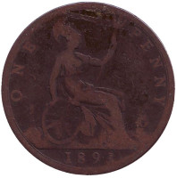 Монета 1 пенни. 1893 год, Великобритания.