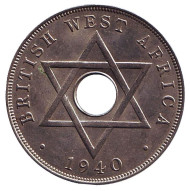 Монета 1 пенни. 1940 год, Британская Западная Африка. (H). Монета 1 пенни. 1940 год, Британская Западная Африка. (H).