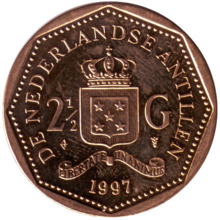 Монета 2,5 гульдена. 1997 год, Нидерландские Антильские острова.