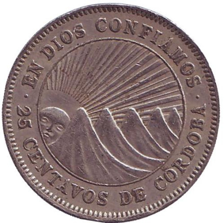 Монета 25 сентаво. 1954 год, Никарагуа.