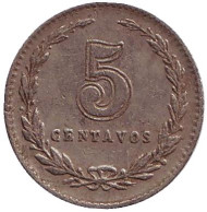Монета 5 сентаво. 1934 год, Аргентина. Монета 5 сентаво. 1934 год, Аргентина.