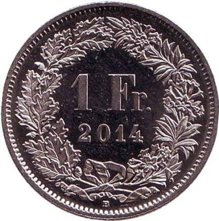 Монета 1 франк. 2014 год, Швейцария. aUNC. Гельвеция.