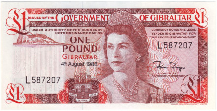 Банкнота 1 фунт. 1988 год, Гибралтар.