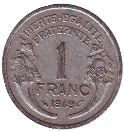 Монета 1 франк. 1949 год, Франция.