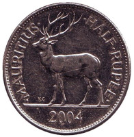 Олень. Сивусагур Рамгулам. Монета 1/2 рупии. 2004 год, Маврикий. 