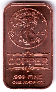 Шагающая свобода (тип 2). Сувенирный жетон в форме слитка. Унция меди 999. США. Шагающая свобода (тип 2). Сувенирный жетон в форме слитка. Унция меди 999. США.