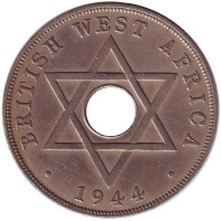 Монета 1 пенни. 1944 год, Британская Западная Африка.