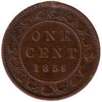 Монета 1 цент. 1859 год, Канада.