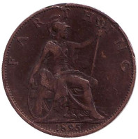 Монета 1 фартинг. 1895 год, Великобритания. (Новый профиль королевы)