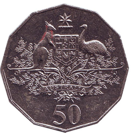 Монета 50 центов, 2001 год, Австралия. 100-летие федерации. Герб Австралии.