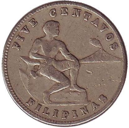 Монета 5 сентаво. 1944 год (S), Филиппины.