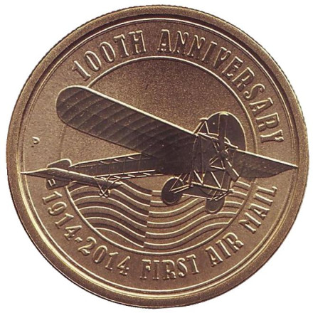 Монета 1 доллар. 2014 год, Тувалу. 100 лет Первой воздушной почте.