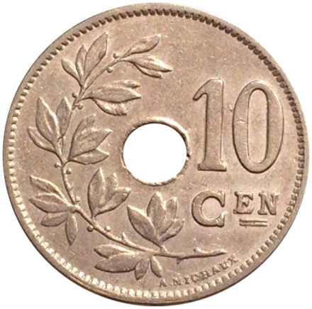 Монета 10 сантимов. 1927 год, Бельгия. (Belgie)