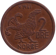 Монета 2 эре. 1961 год, Норвегия. Курица. Монета 2 эре. 1961 год, Норвегия. Курица.