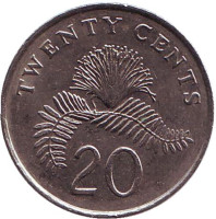 Каллиандра. Монета 20 центов. 1993 год, Сингапур.