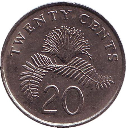Монета 20 центов. 1993 год, Сингапур. Каллиандра.
