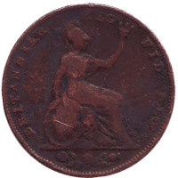 Монета 1 фартинг. 1841 год, Великобритания.