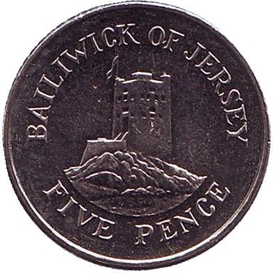 Монета 5 пенсов, 2003 год, Джерси. UNC. Башня Сеймура в Гровилле.