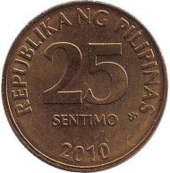 Монета 25 сентимо. 2010 год, Филиппины. Монета 25 сентимо. 2010 год, Филиппины.
