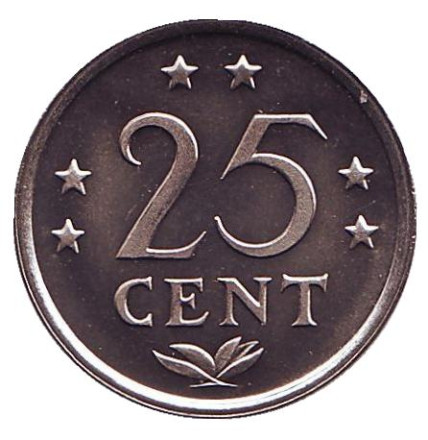 Монета 25 центов. 1985 год, Нидерландские Антильские острова. UNC.