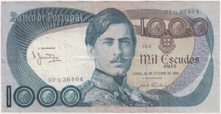 Банкнота 1000 эскудо. 1982 год, Португалия. 26.10.1982. Педру V. 